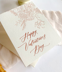 Letterpress love card with florals that says "Happy Valentine's Day" by In Good Company