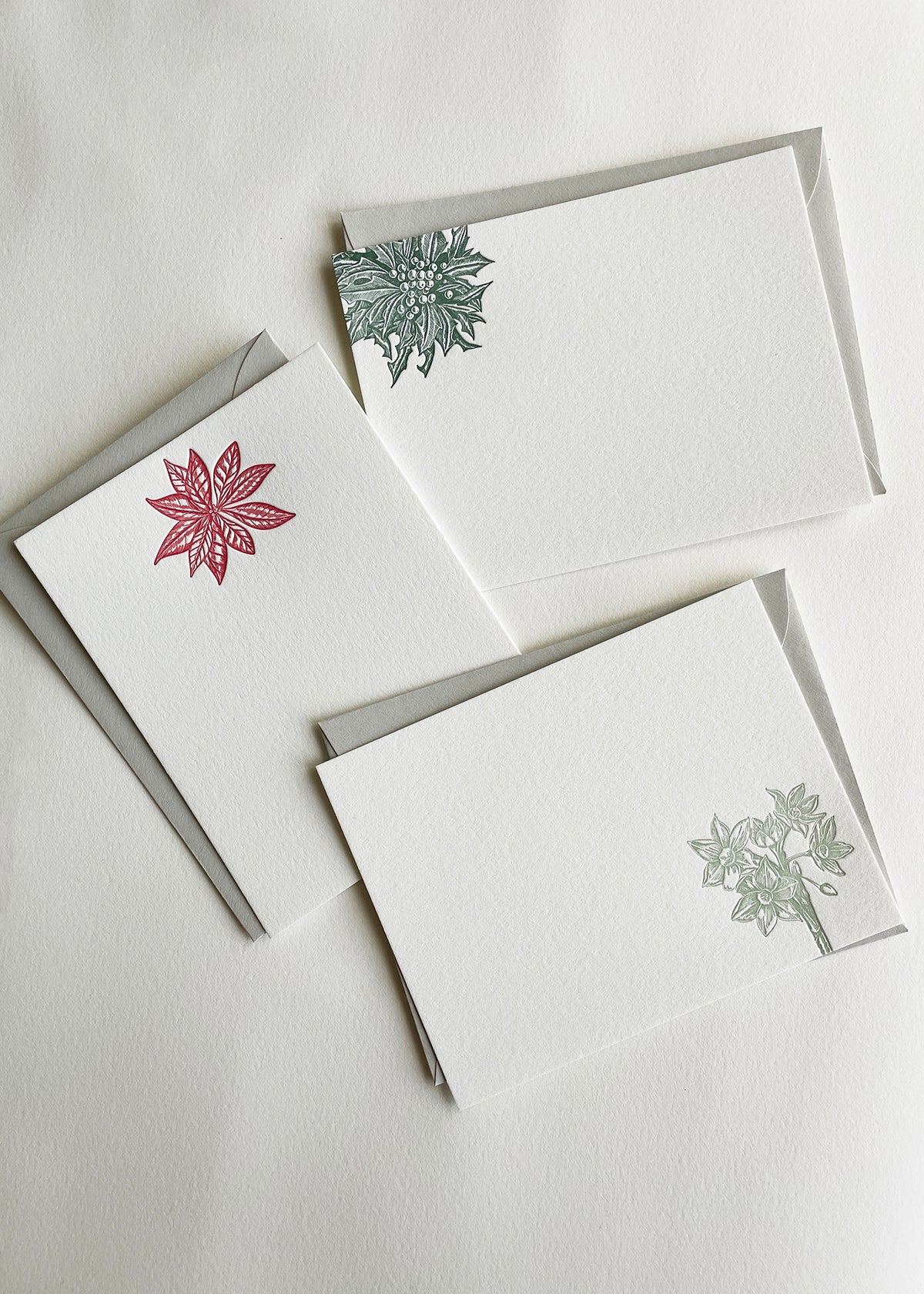 A variety of letterpress holiday flat note cards by In Good Company