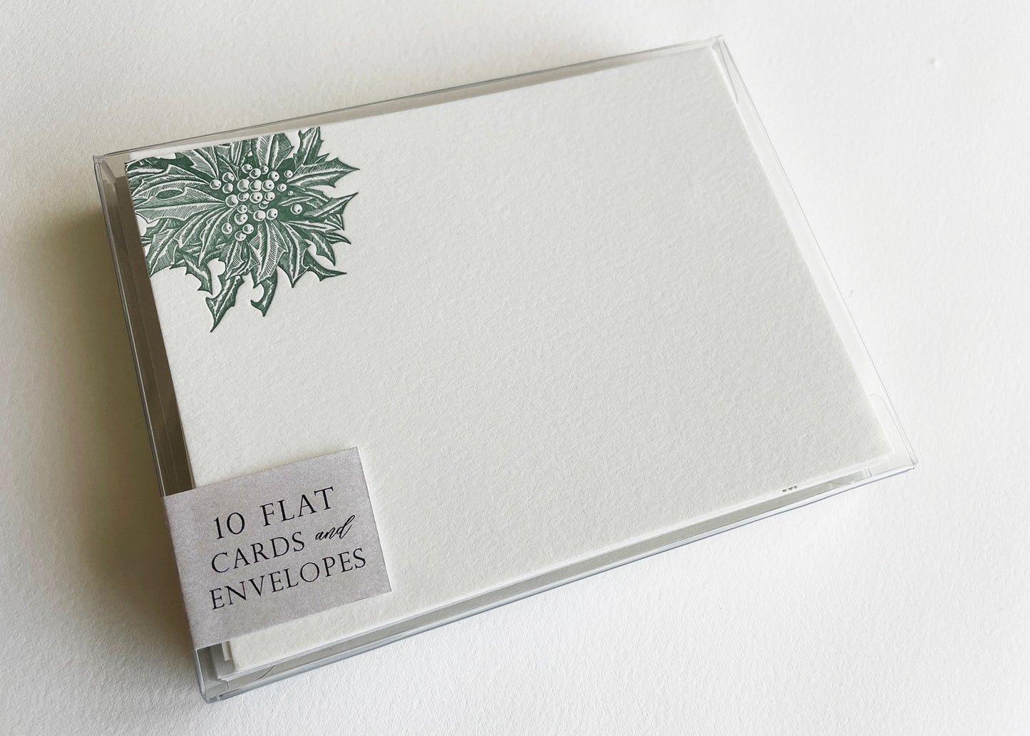 Letterpress flat note card with a green holly by Rust Belt Love