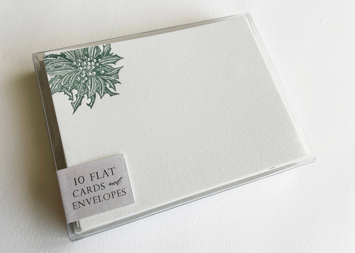 Letterpress flat note card with a green holly by In Good Company