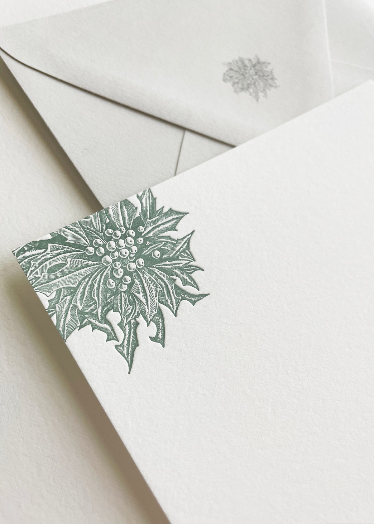 Letterpress flat note card with a green holly by In Good Company