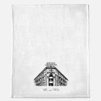 White minky blanket with Hotel Lafayette illustration that says "Mr. and Mrs." by In Good Company