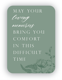 Digital eucalypus mini card with florals that says "May your loving memories bring you comfort in this difficult time" by In Good Company