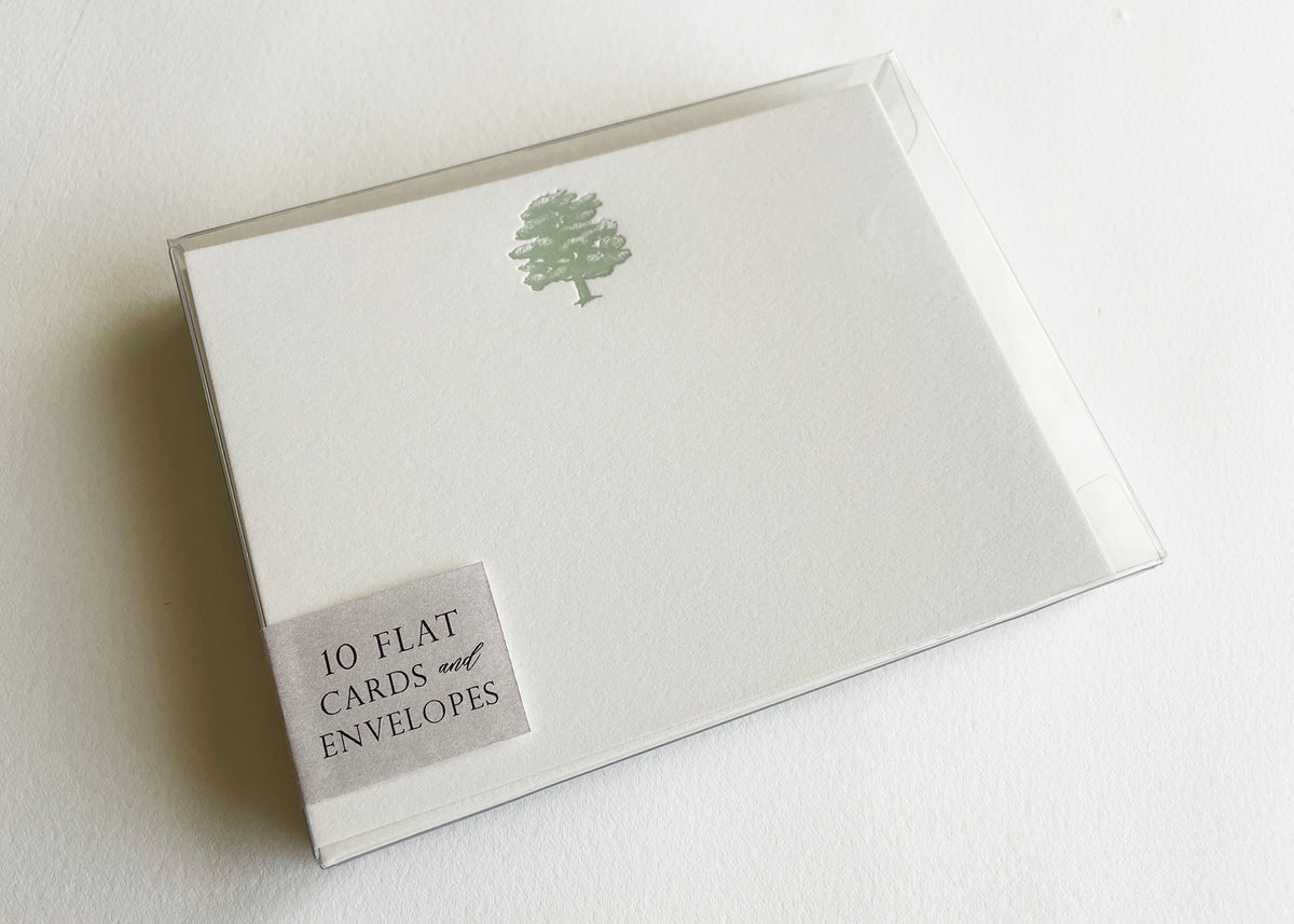 Letterpress flat note card with a green oak tree by In Good Company