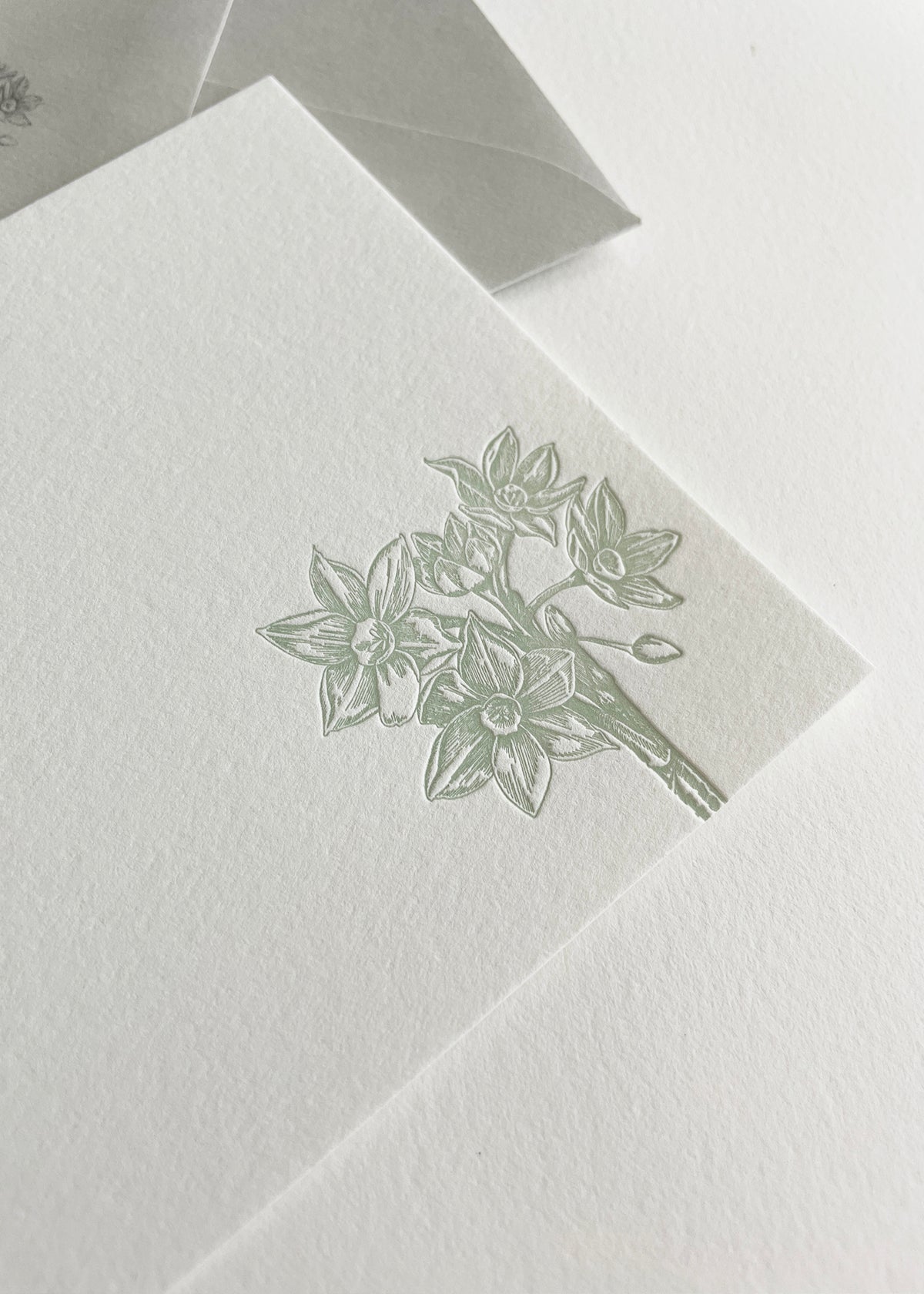 Letterpress flat note card with a green paperwhite by In Good Company