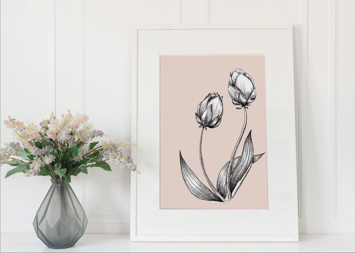 Digital peach floral print by In Good Company