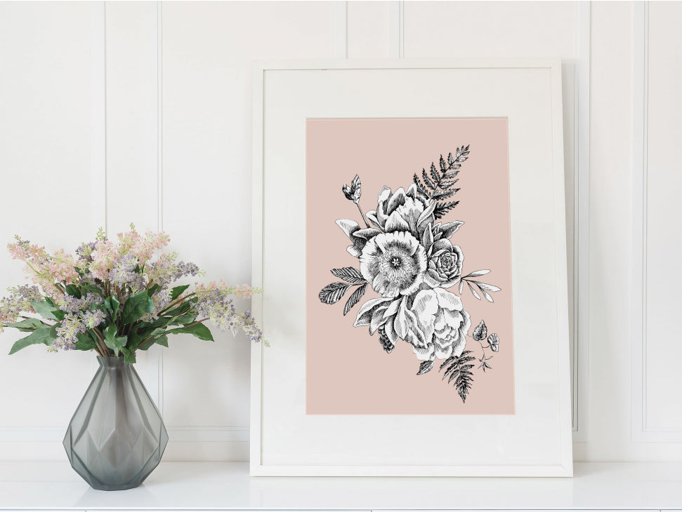 Framed digital terracotta floral print by In Good Company